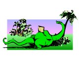 A dinosaur reading a book